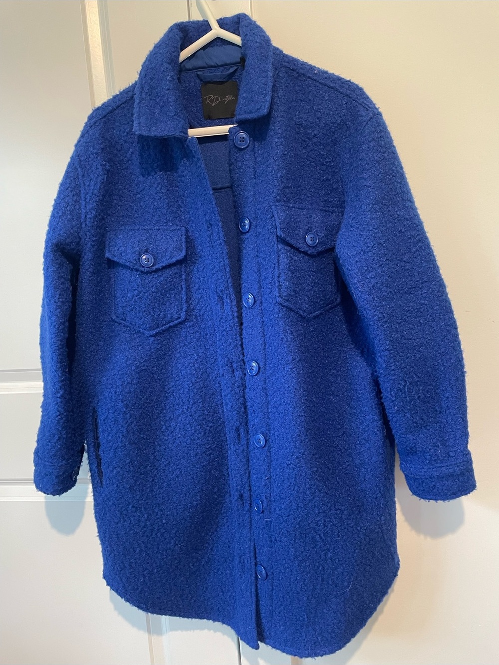 RD Style Royal Blue Bouclé Pea Coat